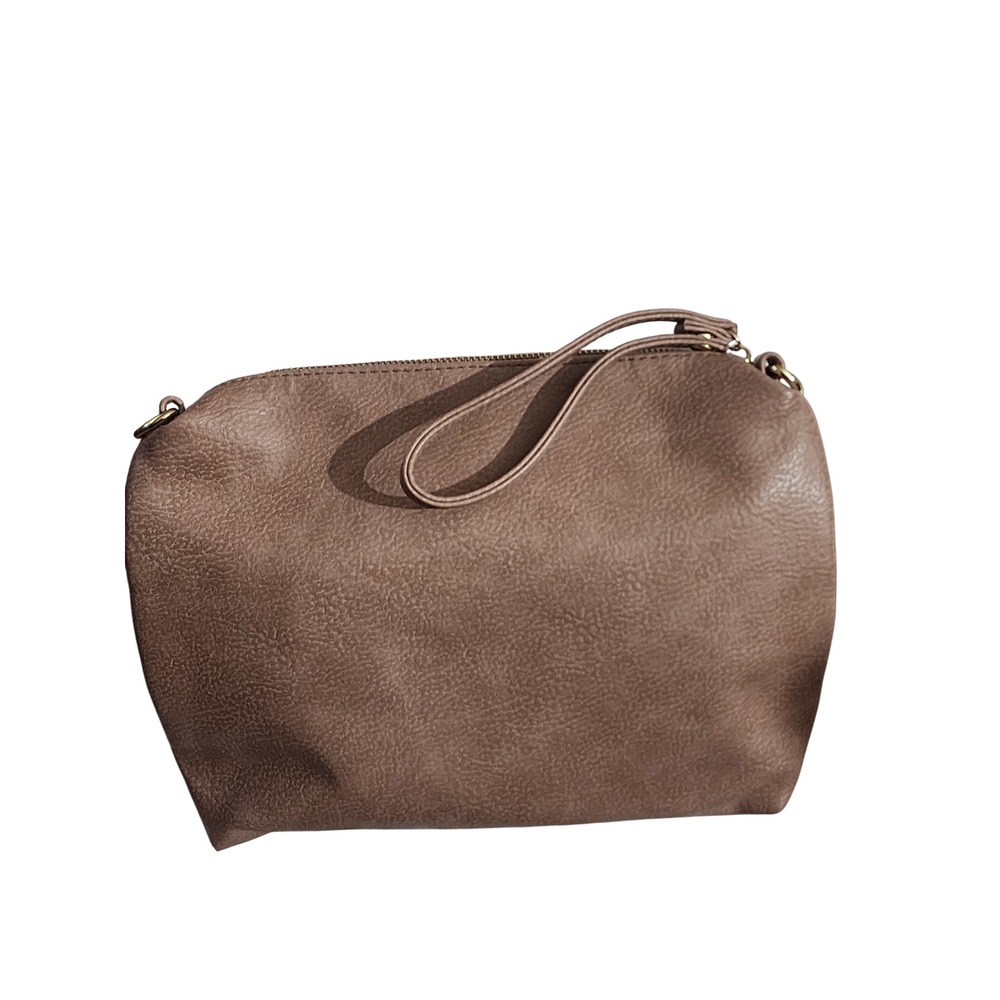 Steve Madden Taupe Pebbled Vegan Leather Wristlet Pouch Clutch Bag